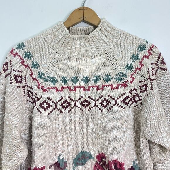 Vintage 90s Eddie Bauer Women’s Floral Rose Heavyweight Cotton Ragg Sweater sz M - Picture 3 of 11